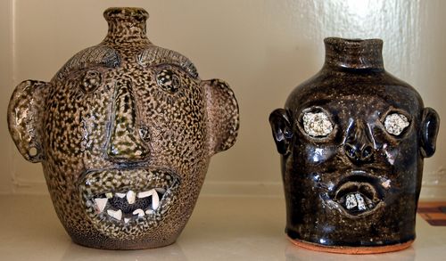 Salt-Glazed Face Jug and Rock-Eyes Face Jug